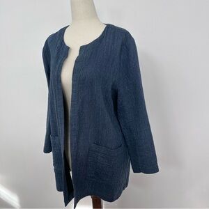 Eileen Fisher Petite SP Blue Linen Blend Open Front Jacket Lightweight NWOT